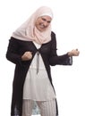 A Happy Muslim Woman Celebrating Success