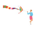 Happy Mustached Man Flying Kite Enjoying Summertime Vector Illustration Royalty Free Stock Photo