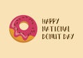 Happy National Donut Day inscription with pink donut vector