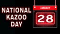 28 January, National Kazoo Day, neon Text Effect on black Background