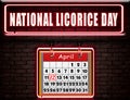 12 April , National Licorice Day, Neon Text Effect on Bricks Background