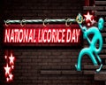 Holiday National Licorice Day, Neon Text Effect on Bricks Background