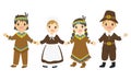 Pilgrim and Native American Boys and Girls Holding Hands Cartoon Vector Royalty Free Stock Photo