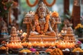 Happy Navrati Concept. Mythological Durga Idol Statue During Navrati Festival India extreme closeup. Generative AI
