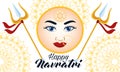 Happy navratri celebration card with beautiful goddess face and tridents