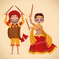 Happy navratri celebration card couple dancing and playing drum Royalty Free Stock Photo