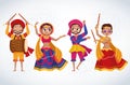 Happy navratri celebration card with group of dancers characters Royalty Free Stock Photo