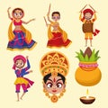 Happy navratri celebration card with group of dancers and plant Royalty Free Stock Photo