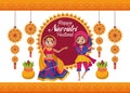 Happy navratri celebration card lettering with couple dancing Royalty Free Stock Photo