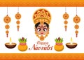 Happy navratri celebration card lettering with goddess and candles