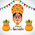 Happy navratri celebration card lettering with goddess