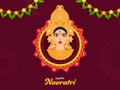 Happy Navratri Celebration Concept With Hindu Mythology Goddess Durga Maa Face And Floral Garland Toran On Claret Mandala