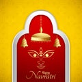 Happy Navratri greeting card with beautiful Durga mata face.
