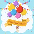 Happy 62nd birthday, colorful vector illustration greeting card