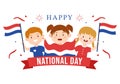 Happy Netherland National Day Illustration with Kids holding Netherlands Flag for Landing Page in Flat Cartoon Hand Drawn Template