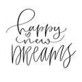 Happy New dreams banner. Handwritten new year greeting card. Printable typography for holiday