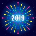 Happy New 2019. Multi-color Fireworks Shape.