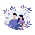 Happy new parents holding baby. Young mom and dad, new born child flat Royalty Free Stock Photo