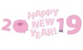 Happy New Pig Year funny greeting with pig tail-nine lettering design isolated on white background