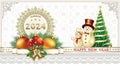 Happy New Year 2024. Christmas tree with cheerful snowmans. Royalty Free Stock Photo