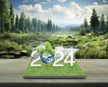Happy new year 2024 ecological cover, Save the earth concept, Elements of this image furnished by NASA, Generative AI Royalty Free Stock Photo