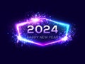 Happy New Year 2024 hexagon neon frame.