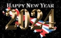 Happy New Year 2024 with United Kingdom map Royalty Free Stock Photo