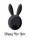 Black rabbit. 2023. Happy new year. Festive vertical poster with an animal according to the Chinese calendar. Black and white. Royalty Free Stock Photo