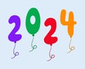 Happy New Year 2024 Abstract Ballons Multicolor Graphic Design Royalty Free Stock Photo