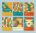 Happy 2022 New Year abstract geometric card design. Modern flat minimalist style. Merry Christmas invitation, Royalty Free Stock Photo