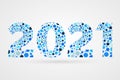 2021 Happy New Year abstract vector illustration. Bubbles symbol. Decorative sign with circles. Blue decoration ement