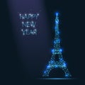 Happy new year. Abstract vector Illustration wireframe telecommunications signal transmitter, france radio antenna eiffel tower