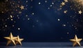 2024 Happy New Year background. Abstract background with gold stars, particles, and sparkling on navy blue. Christmas Royalty Free Stock Photo
