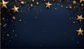 2024 Happy New Year background. Abstract background with gold stars, particles, and sparkling on navy blue. Christmas Royalty Free Stock Photo