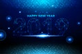 Happy New Year 2019 background with blue glitter confetti splatter. Festive premium design template for greeting card, calendar, b Royalty Free Stock Photo