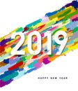 2019 Happy New Year background with colorful brushes numbers. Christmas winter holidays design. Greeting card, calendar, brochure Royalty Free Stock Photo