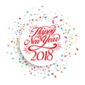 Happy New Year 2018 background decoration. Greeting card design template 2018 confetti. Vector illustration of date 2018 year.