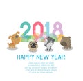 Happy New Year 2018 background, happy dog with Happy new year 2018, dog`s,Colorful Vector Illustration. Royalty Free Stock Photo