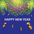 Happy new year background with fir branches and serpentine.