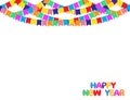 Happy New Year Background with Garland of color Party flags Isolated on White. Royalty Free Stock Photo