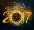 2017 Happy New Year background with gold clock Royalty Free Stock Photo