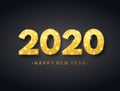 Happy New Year 2020 background with gold confetti, glitter, sparkles and stars. Glitter golden numbers with confetti and Royalty Free Stock Photo