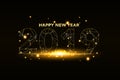 Happy New Year 2019 background with gold glitter confetti splatter. Festive premium design template for greeting card, calendar, b Royalty Free Stock Photo