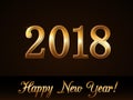Happy New Year background. Gold numbers 2018 card. Christmas design with light, sparkle. Symbol of holiday, celebration Royalty Free Stock Photo