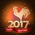 Happy New Year 2017 background with gold shiny rooster silhouette Royalty Free Stock Photo