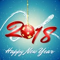 Happy new year background with hanging bauble Royalty Free Stock Photo