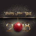 Happy New Year background with hanging bauble and gold glitter Royalty Free Stock Photo