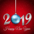 Happy new year background with hanging bauble Royalty Free Stock Photo