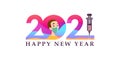 Happy new year 2021 background with person and syringe icon