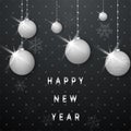 Happy new year background with silver Christmas decorations, balls, snowflakes. Template for greeting card, invitation Royalty Free Stock Photo